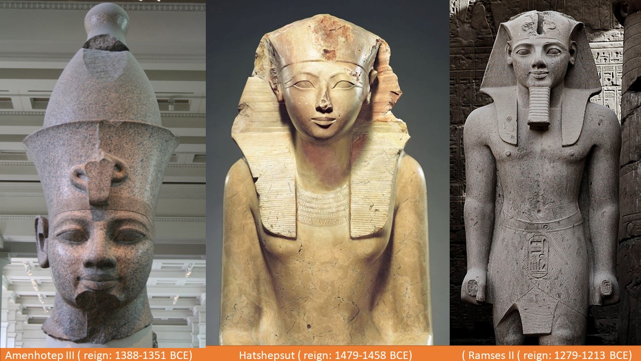Famous statues of Amenhotep III, Hatsheput and Ramses the Great - Important Rulers of Egypt