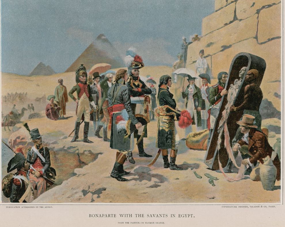 Napolean Bonaparte with his savants to Ancient Egypt, archeologists, egyptologists.